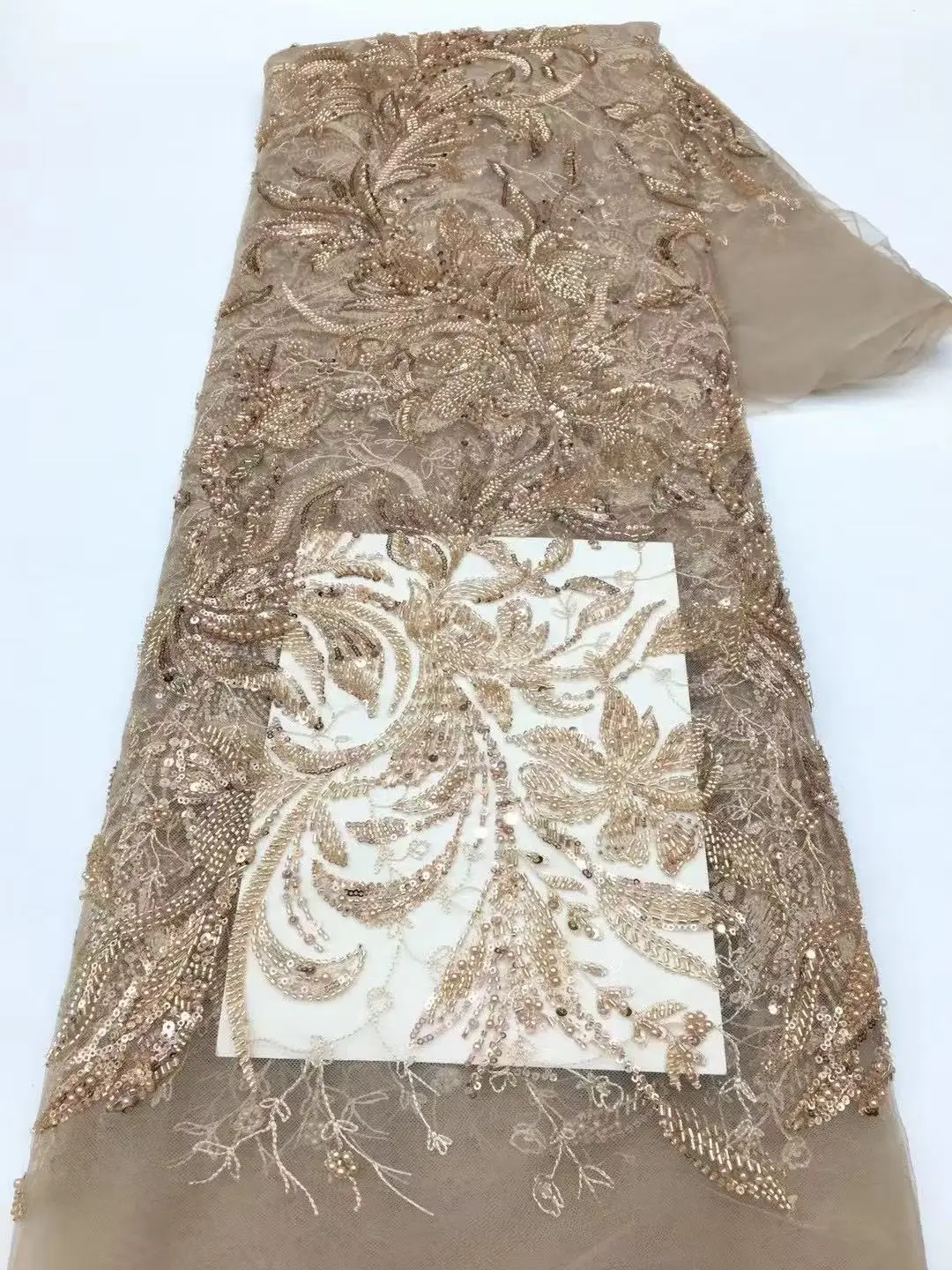 

Luxurious African Beaded Net Mesh Lace Fabric 2025 Embroidery Sequins French Tulle Lace for Nigerian Wedding Party Dress