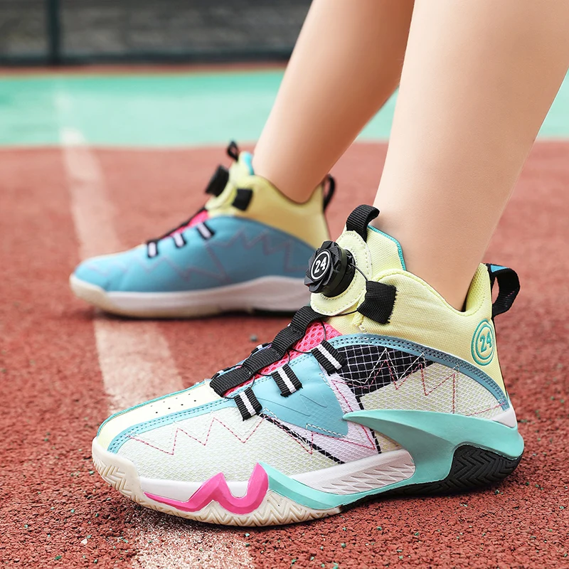 Swivel Buckle Kids Children Fashion Sneakers Hot Selling Boys Girls Basketball Shoes High Top Training Shoes Casual Sport Shoes