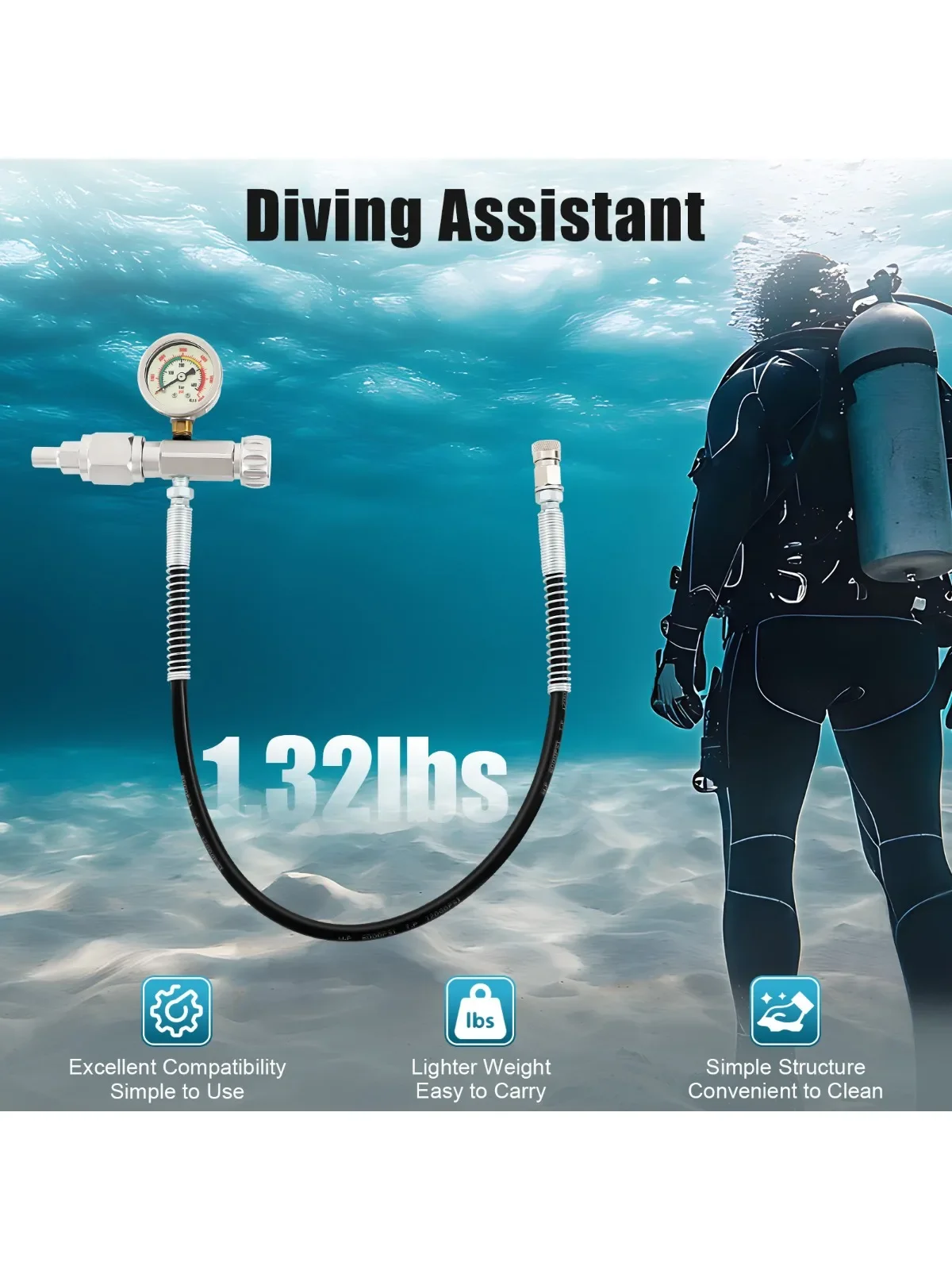 

Valve Scuba Adapter with Gauge Pcp Scuba Tank Valve with 60cm Microbore Hose for Air Tank PCP Air Rifle Paintball