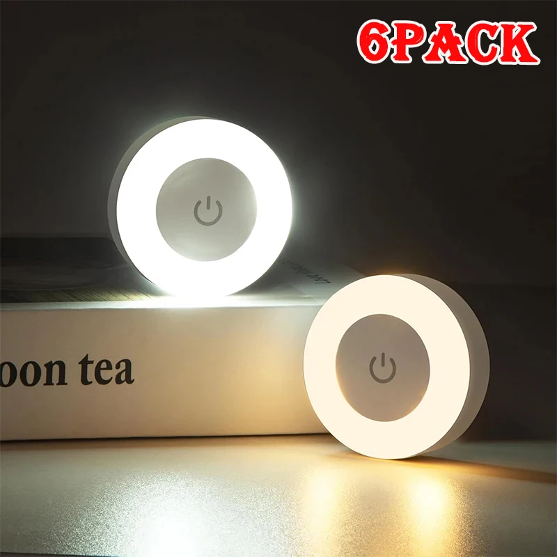 

1-6Pcs Energy Saving LED Night Lights Touch Sensor 3 Color Dimmable Wall Night Lamp USB Rechargeable Magnetic Room Aisle Bedroom
