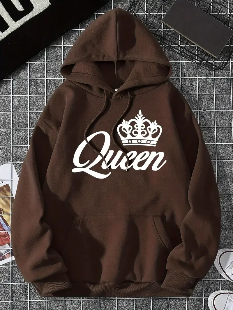 

Fashion Womans Hoodie Queen Crown Print Hoodie Pullover Loose Warm Crew neck Hoodies Casual Female Clothing Sales free shipping