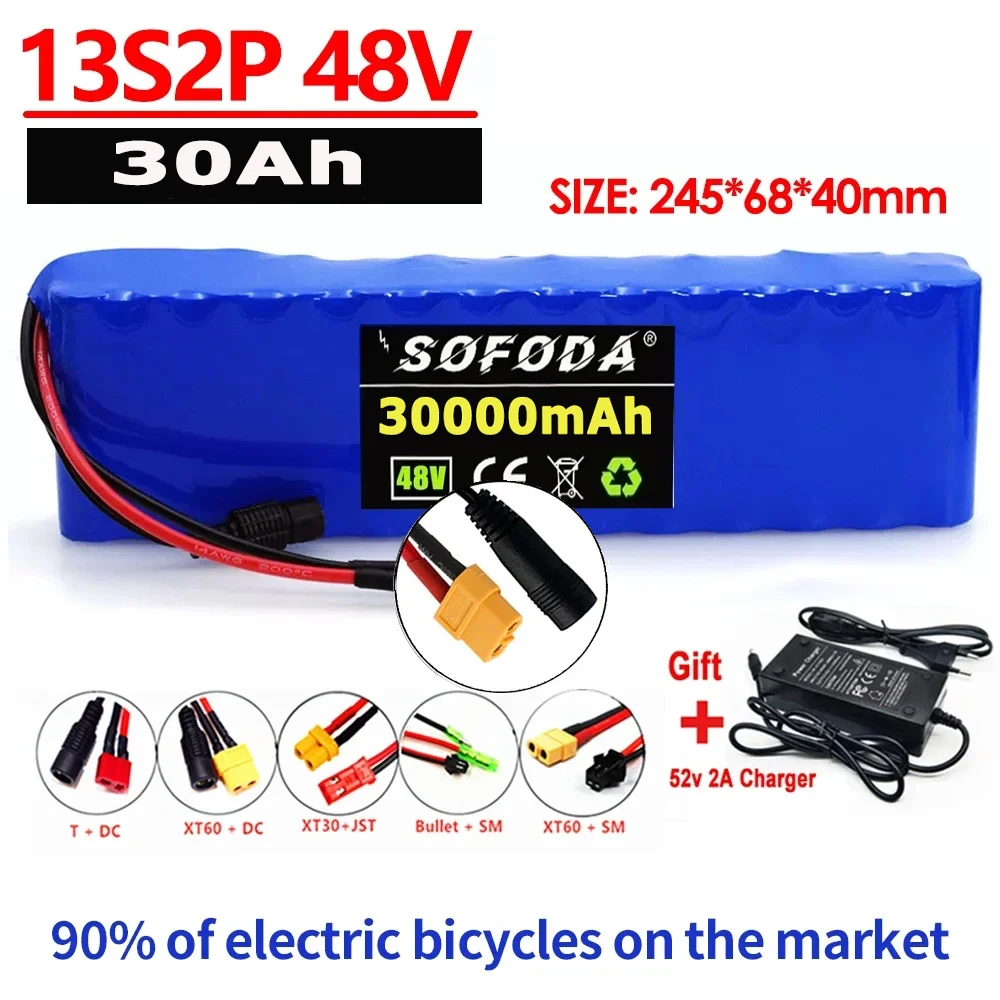 

2024 electric scooter Battery 48V 30Ah 1000w 13S2P XT60 Lithium ion Battery Pack 30000mah ForElectric bicycle with BMS+charger