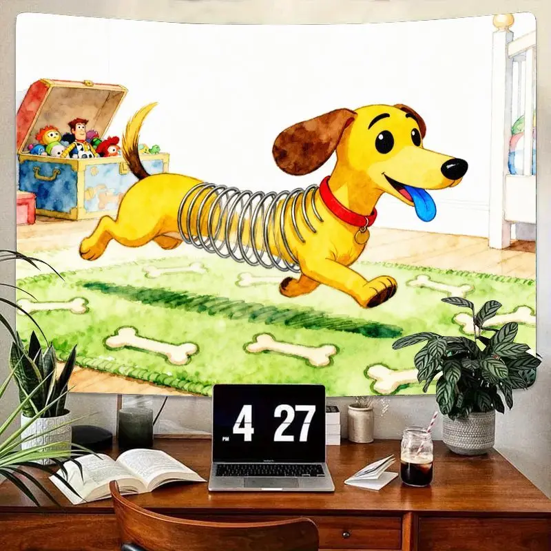 

1 шт., обтягивающая собака, история игрушек, мультяшный гобелен, милый желтый весенний гобелен с собакой, настенное искусство, полиэстер, гостиная, детская спальня, декор в общежитии, подарок