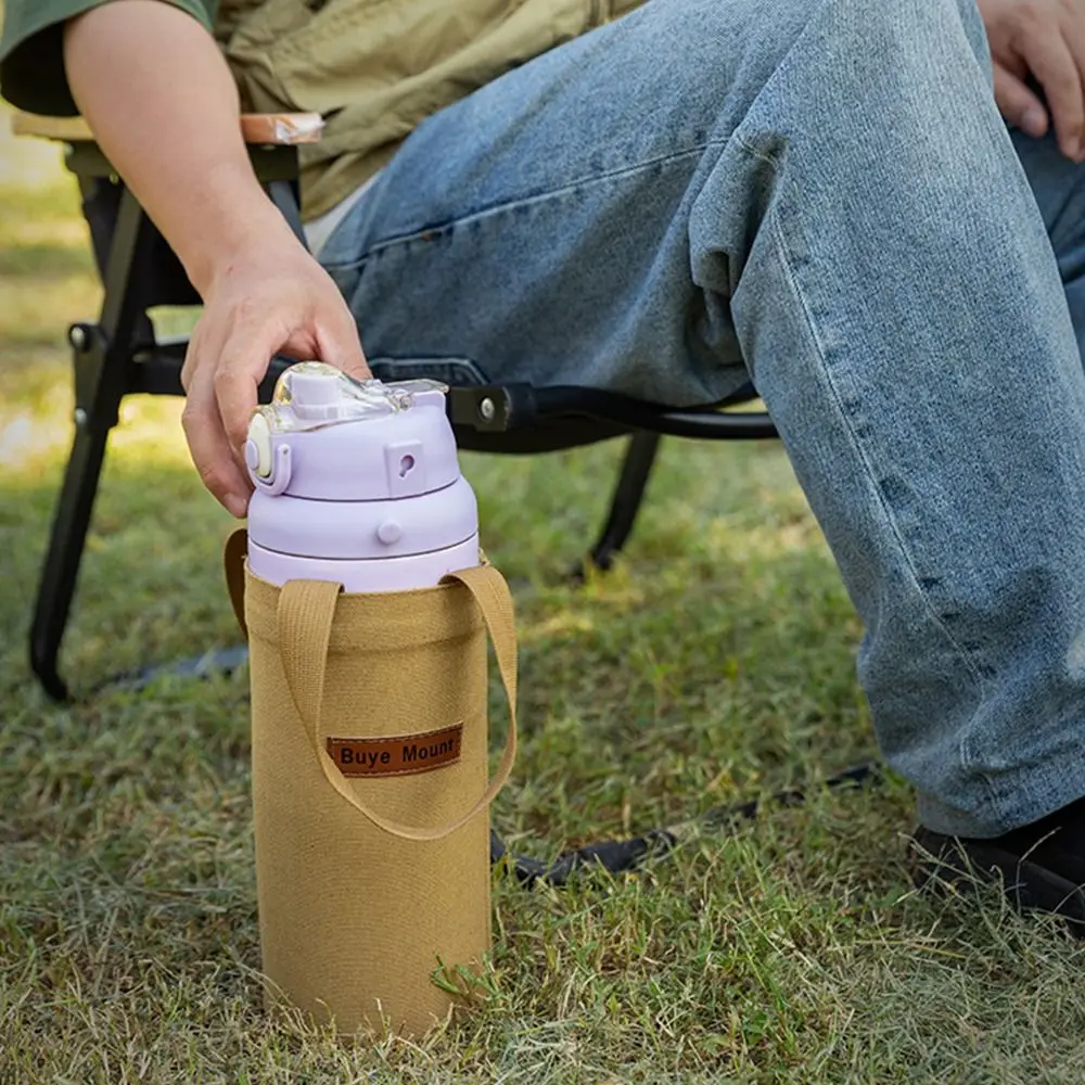 Canvas Water Bottle Bag Water-resistant Large Capacity Insulating Cup Sleeve Handheld Lightweight Water Bottle Holder