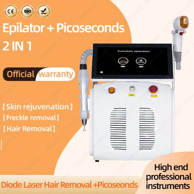 

Professional 2 In1 Picosecond Laser Tattoo Removal Machine 3 Wavelength 808 755 1064 NM Diode Laser Permanent Hair Removal