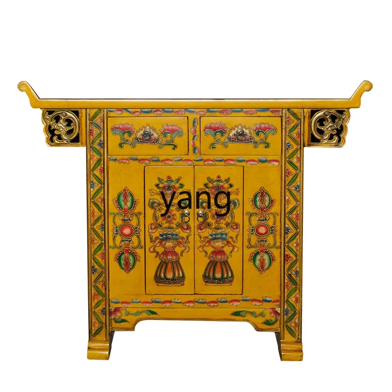 

ZL painted antique entrance cabinet Tibetan style table dining side cabinet warped head Chinese solid wood furniture