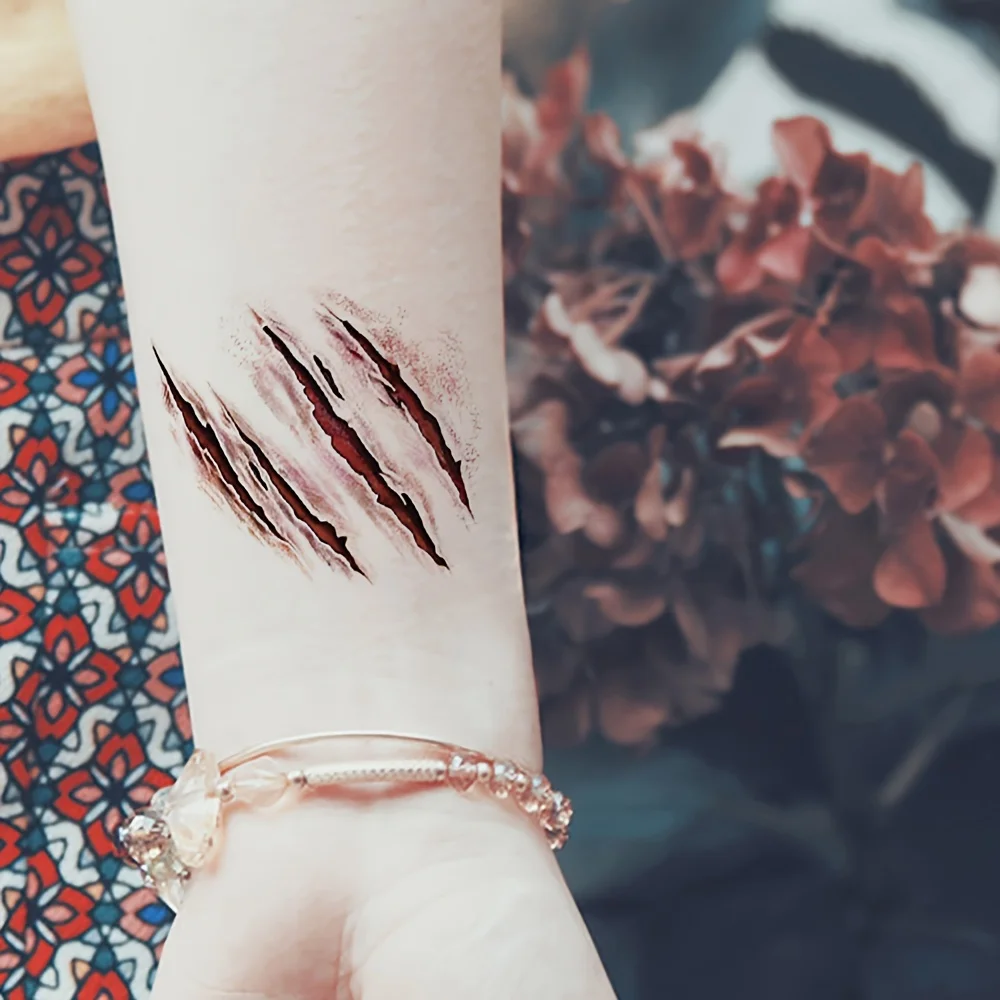 10 Blatt Halloween Terror Wunde Temporäre Tätowierung Wasserdicht Realistische Blut Tattoos Verletzungen Narbe Tattoo Aufkleber Für Gesicht Hände – Detail 9
