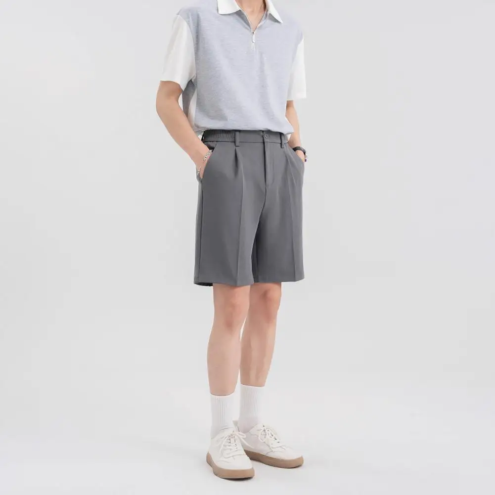 

Формальные шорты. Стильные мужские костюмные шорты длиной до колена с карманами. Прямые широкие брюки со средней посадкой. Молния на лето для мужчин.