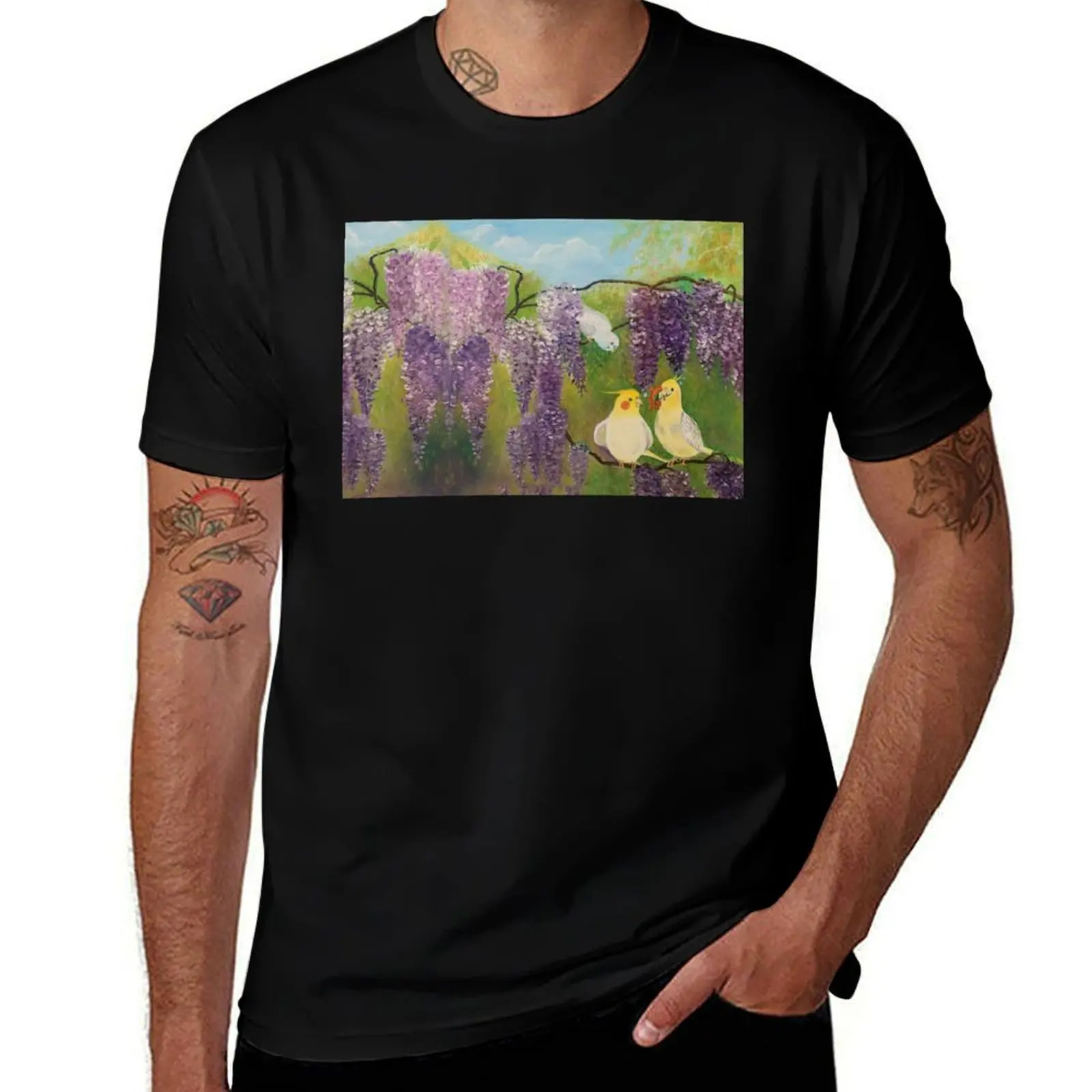 

Wisteria flowers and birds T-Shirt oversizeds graphics anime tshirt heavyweight t shirts for men