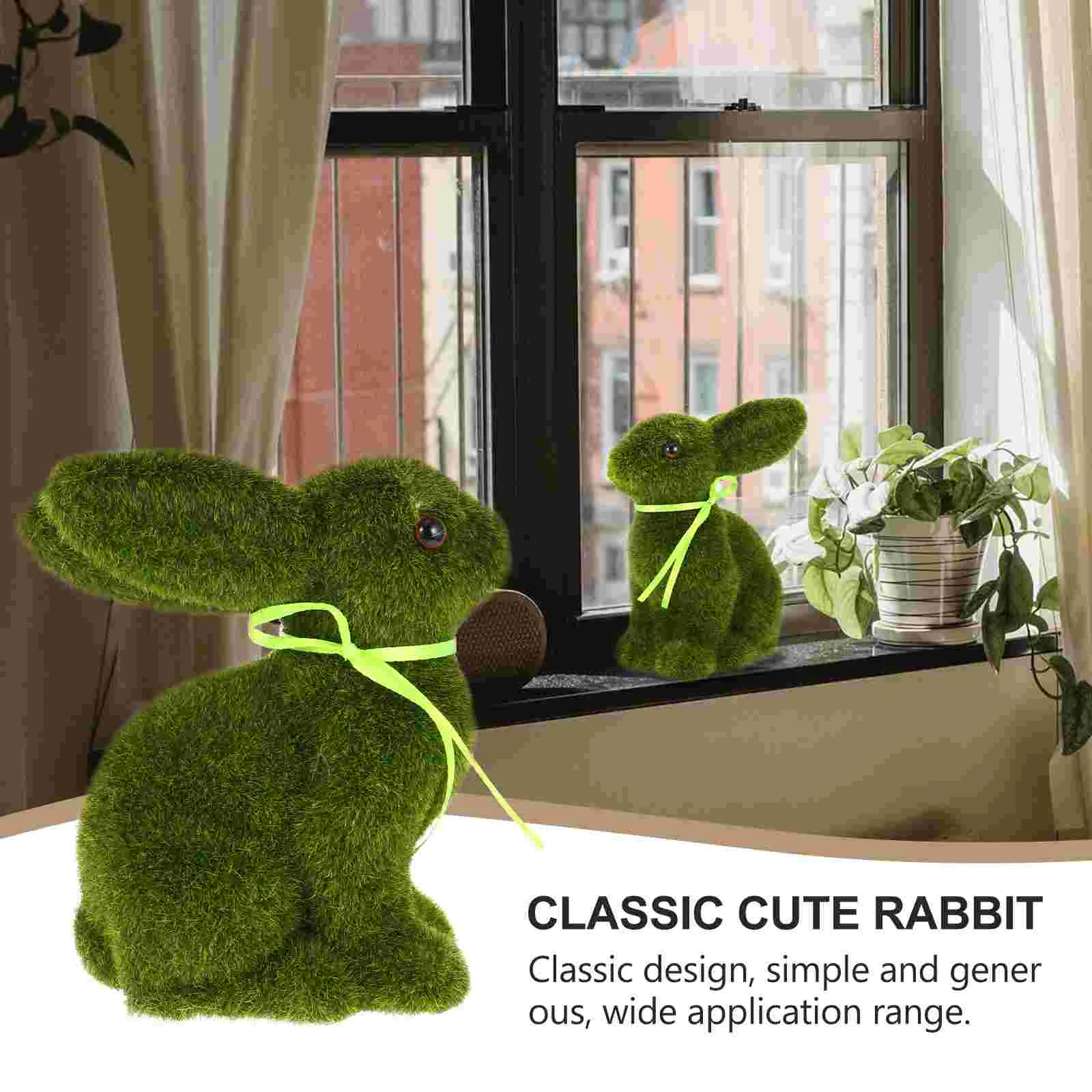 Green Medium Flocked Bunny Decor Easter Rabbit Statue Cartoon Artificial Grass Stuffed Animal Figurine Home Decor Miniature