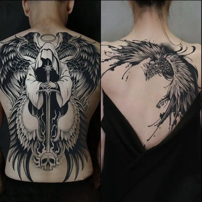 Adesivi per tatuaggi con retro completo, impermeabile di lunga durata 15 giorni, tatuaggio temporaneo per uomo, tatuaggio finto, tatuaggio semipermanente realistico