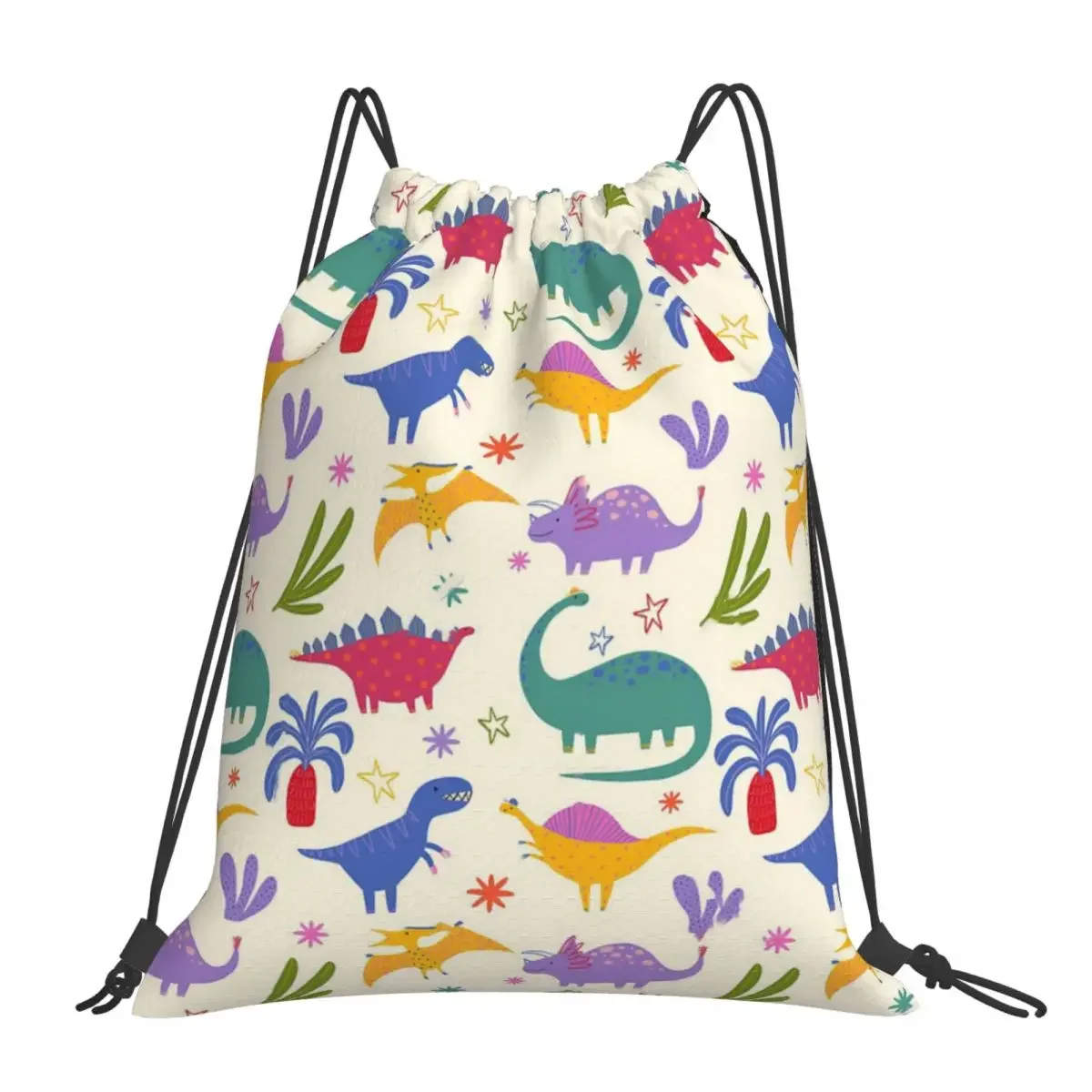 Cute And Colorful Dinosaurs Backpacks Portable Drawstring Bags Drawstring Bundle Pocket Shoes Bag BookBag For Travel Students