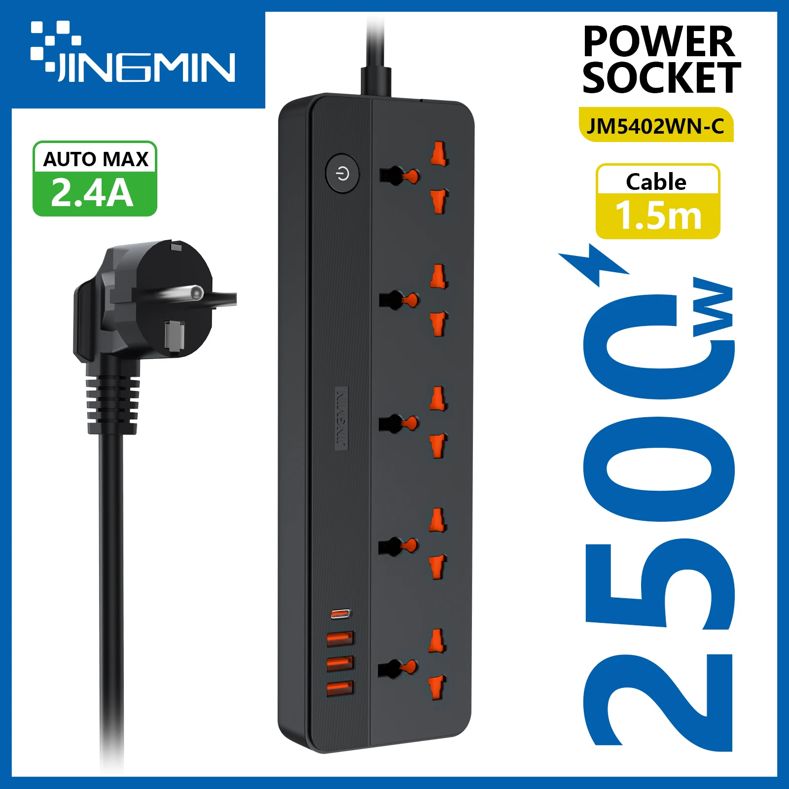 PD 20W Power Multi Tap Universal Plug EU Outlet Power Strip with 1.5M Extension Cord AC Type C USB Port Charge Electrical Socket