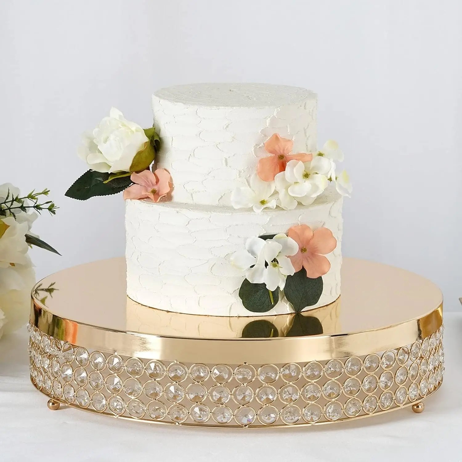 

Gold Beaded Crystal Metal Cake Stand for Weddings and Parties, 15.5" Diameter