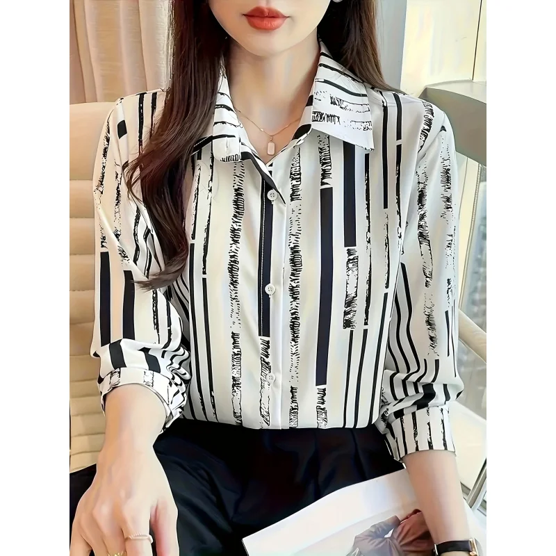 Women'S Casual Striped Long Sleeve Shirt | Black And White Vertical Stripes, Lightweight, Spring/Summer/Fall