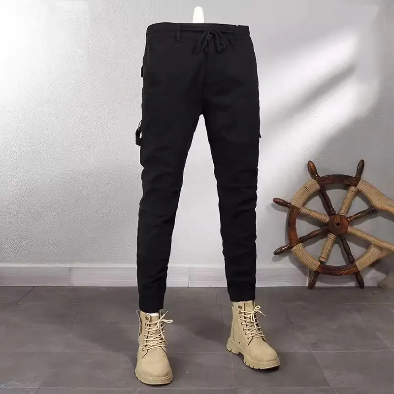 

Street Fashion Men Jeans Black Khaki Stretch Spliced Designer Casual Cargo Pants Hombre Hip Hop Joggers Men Wide Leg Trousers