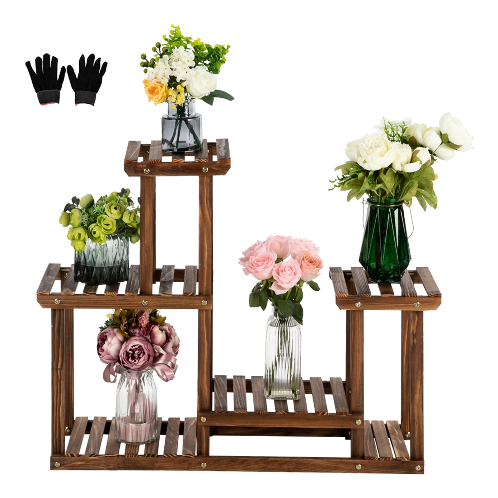 

4-Story 7-Seat Indoor And Outdoor Multi-Function Carbonized Wood Plant Stand