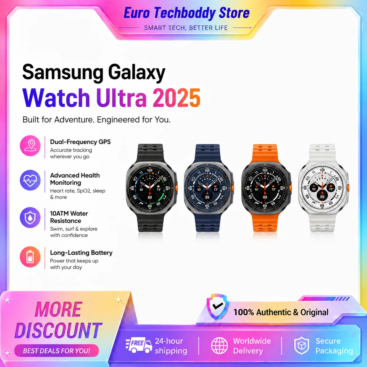 Samsung Galaxy Watch Ultra 2025 LTE Montre Connectée, Écran 1,5" Super AMOLED, Puce Exynos W1000 3nm, 2Go+64Go, Grande batterie 590mAh