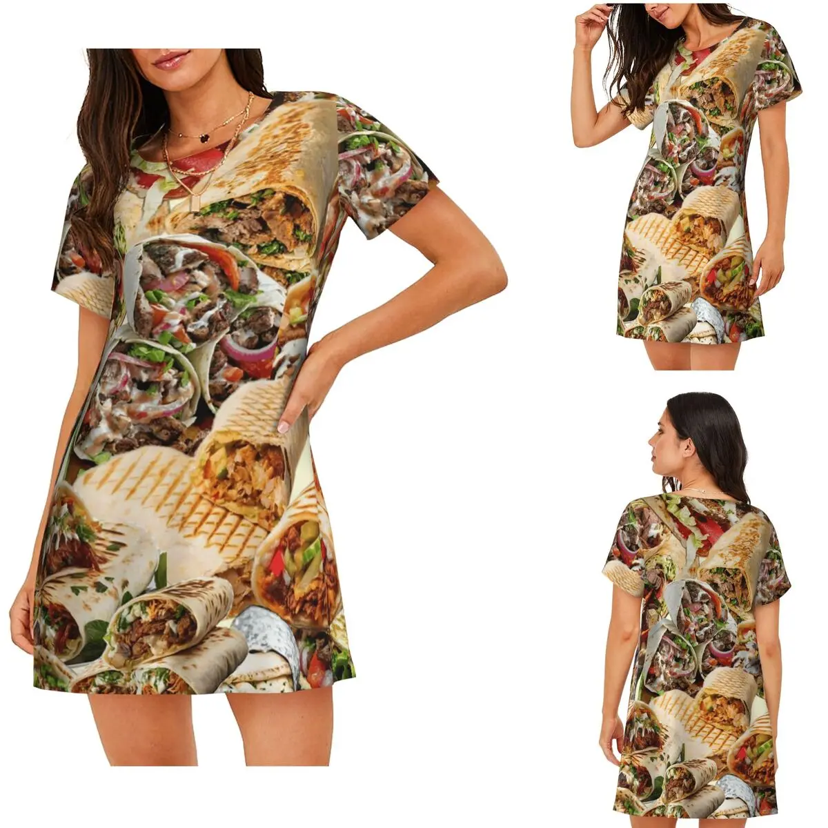 Custom Kebab Fresh Ingredients Short Sleeves Nightdress For Sleeping Sleepshirts Women Short Sleeve Nightgowns Soft Pajama Dress