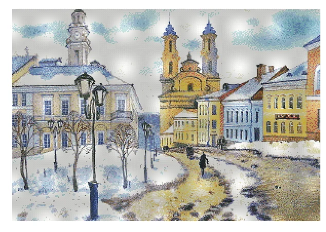 

Snowy City Street Scenery 16CT 14CT Unprinted Top Quality Cross Stitch Kits Embroidery Art DIY Handmade Needlework Home Decor