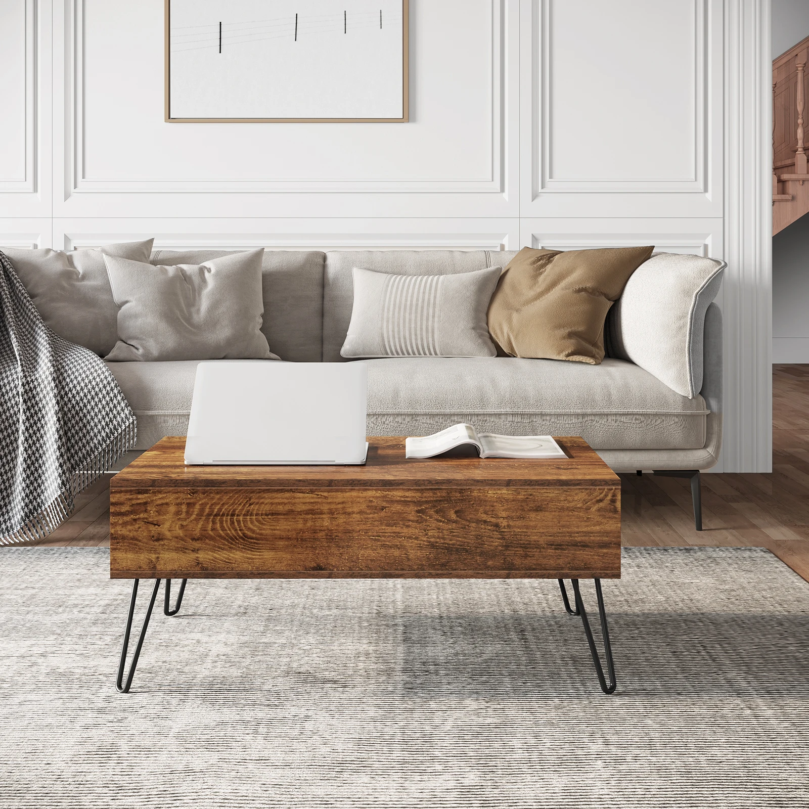 WOLTU Moderner Couchtisch mit verstecktem Stauraum, höhenverstellbare Sofa-Beistelltischplatte für Büro, Wohnzimmer, Heimdekoration