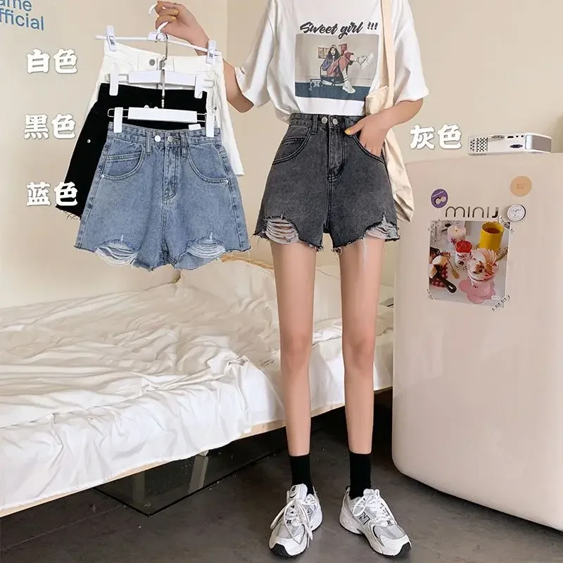 Large Size High Waist Denim Shorts Female Summer New Loose Ripped Wide Leg Hot Jean Pants Y2k Streetwear Shorts 5xl