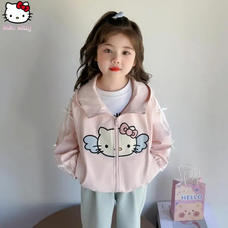 

Куртка с капюшоном и бантом для девочек в стиле аниме «Hello Kitty», новинка Kawaii, студенческая модная куртка Sanrio, весенне-осенний милый топ, кардиган