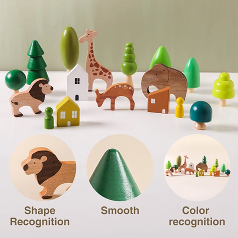 Wooden Imitation Forest Animal Toys Baby Block Placement Game Baby Room Decoration Thinking Divergent Scene Placement Baby Gift