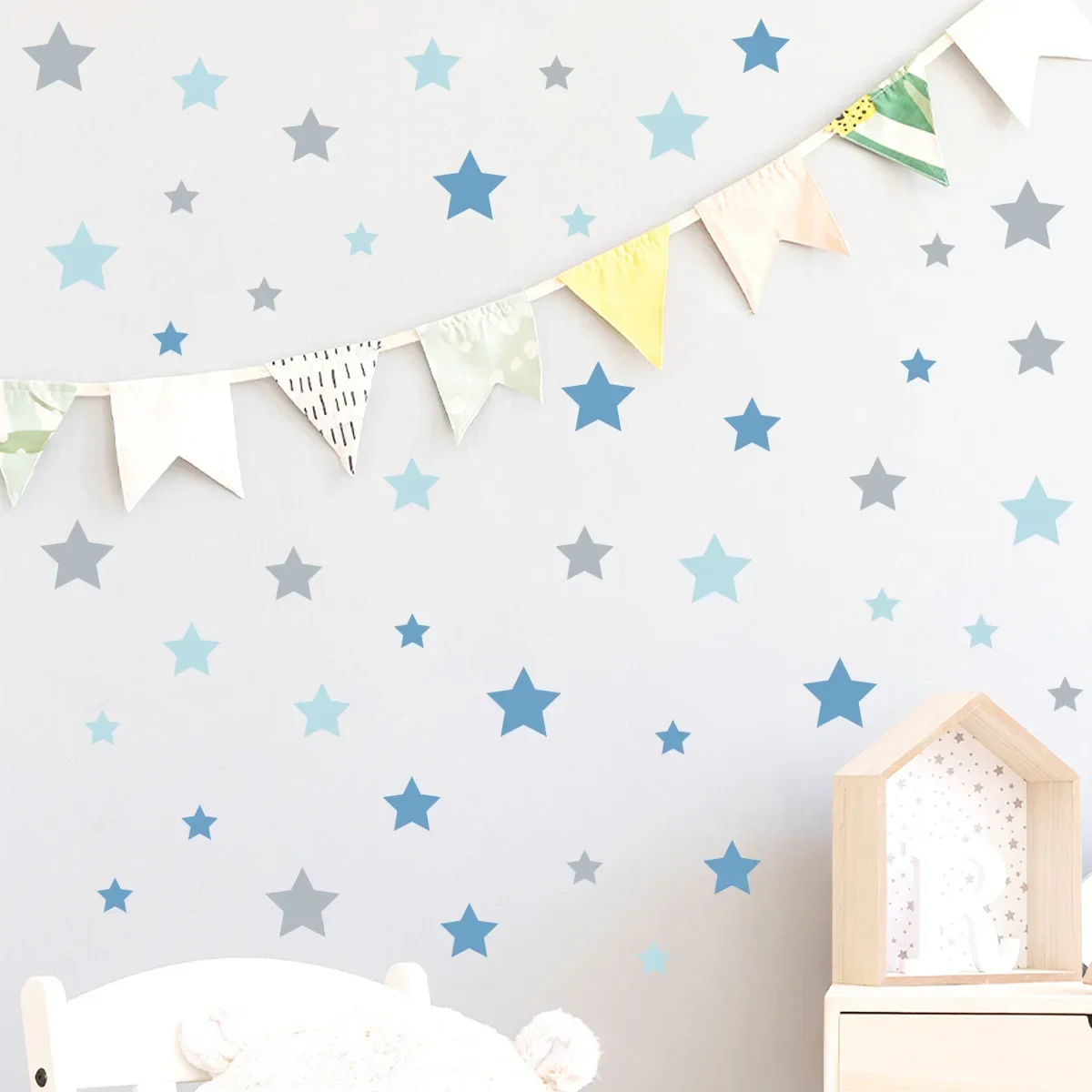 Cartoon Stars Blue Wall Stickers Removable Nursery Wall Decals Poster Print Children Kids Baby Room Interior Home Decor Gifts