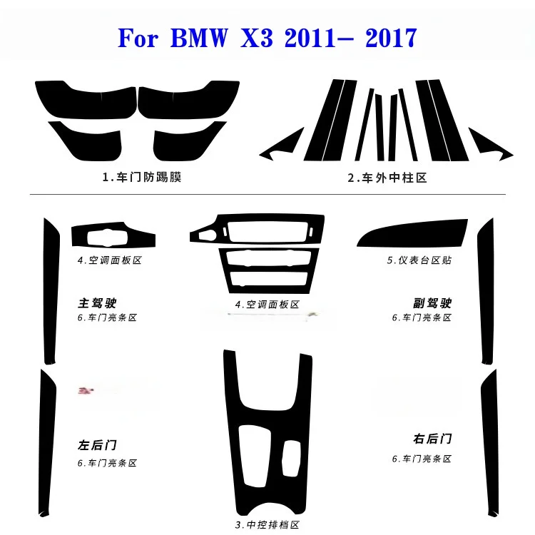 For BMW X3 2011- 2017 Starry Sky Carbon Fiber Protection Film Anti-Scratch Car Interior Decoration Modification Accessori