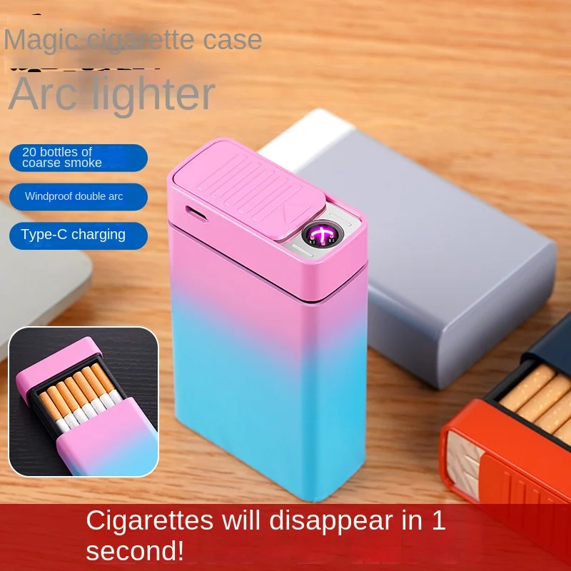 Creative Magic Cigarette Box Dual Arc USB Pulse Lighter Coarse Cigarette 20 Pack Cigarettes Will Disappear Toy Cigarette Box