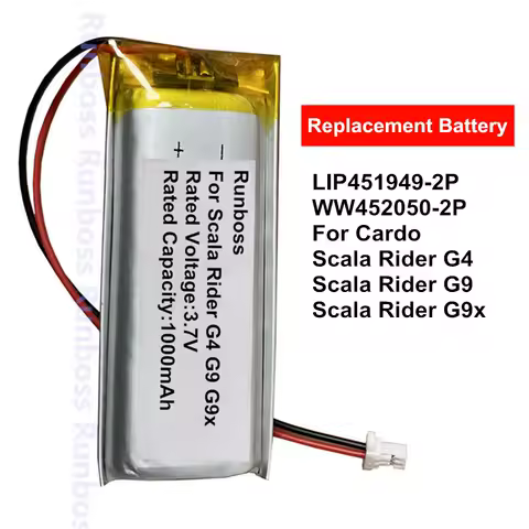 3.7V 1000mAh LIP451949-2P WW452050-2P Battery For Cardo Scala Rider G4 G9 G9x Earphone ZN452050PC-1S2P SHO-1,For Schuberth C3