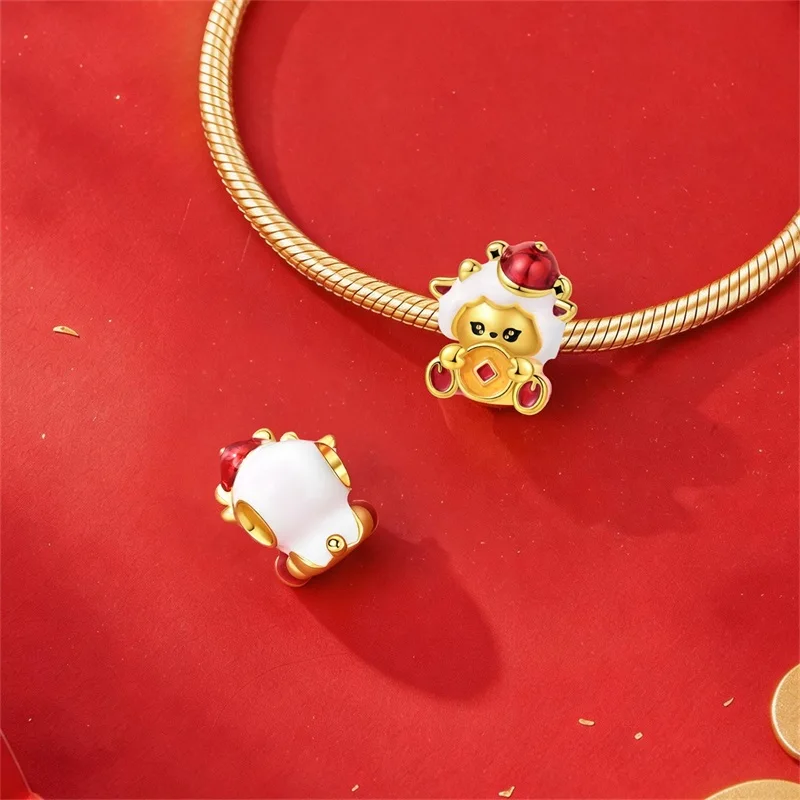 New 925 Sterling Silver New Year Sheep Charms Bead Dangle Fit 3mm Original Bracelet DIY Women Anniversary Party Jewelry