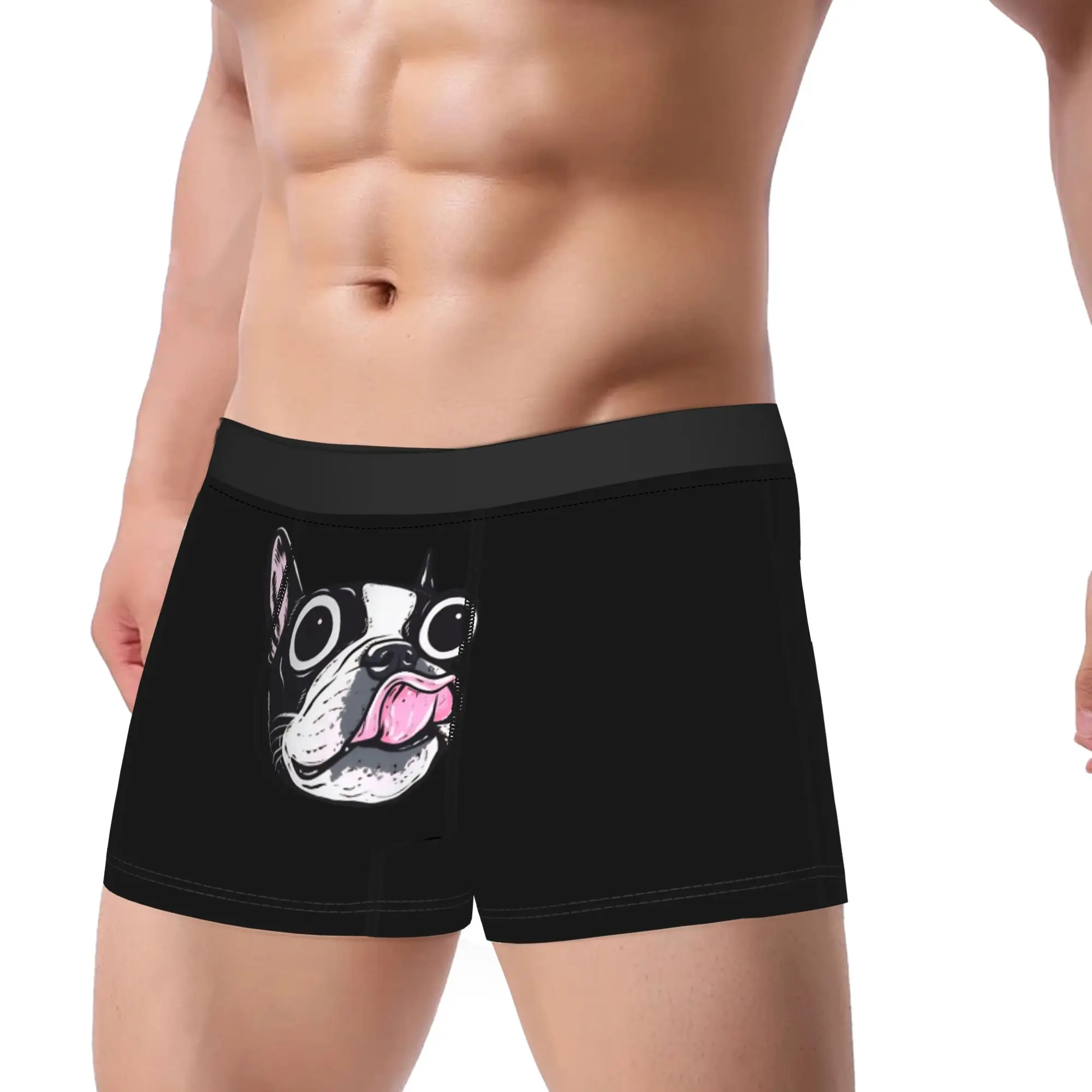 Boston Terrier Tongue Underwear  Breathable Underpants Custom Boxer Brief For Men 3D Pouch Large Size Trunk