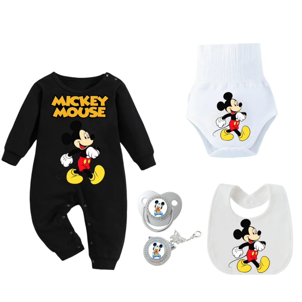 ชุดนอนพิมพ์ลายใหม่สำหรับทารกแรกเกิด กางเกงคลานสำหรับเด็ก ผ้าเช็ดทำความสะอาดเด็ก จุกนมหลอกสำหรับทารกแรกเกิด และที่ใส่จุกนมหลอกสำหรับผู้ชายและผู้หญิง