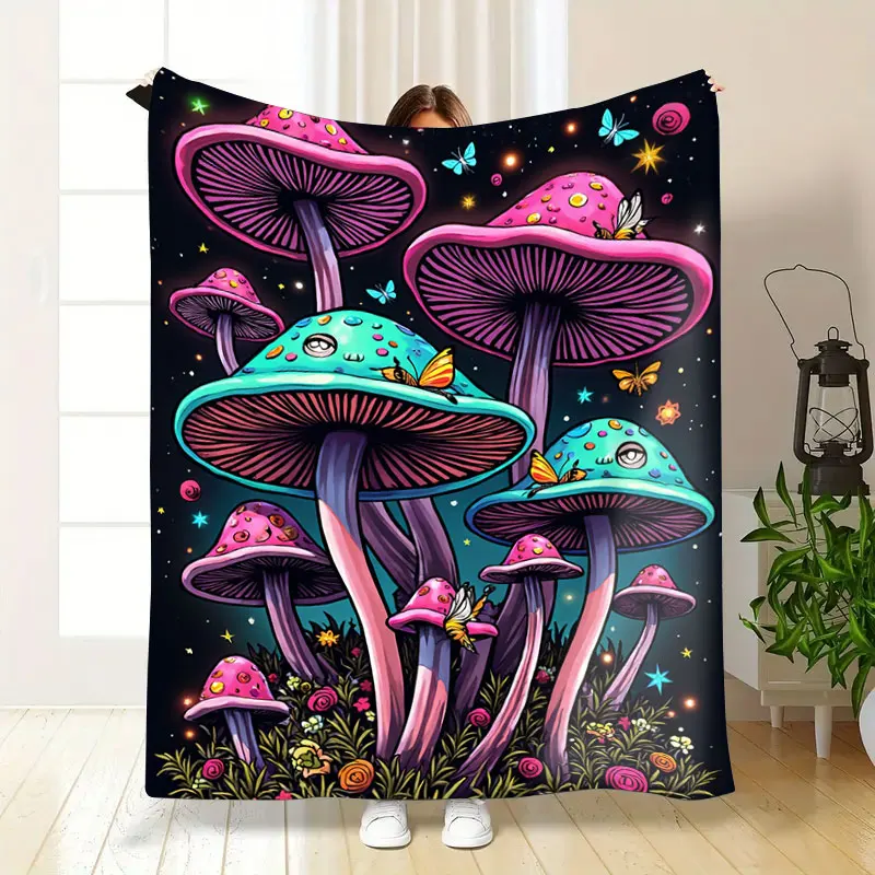 1 قطعة بطانية الفانيلا بطانية حديقة الفطر مخدر-تصميم غابة الخيال النابض بالحياة