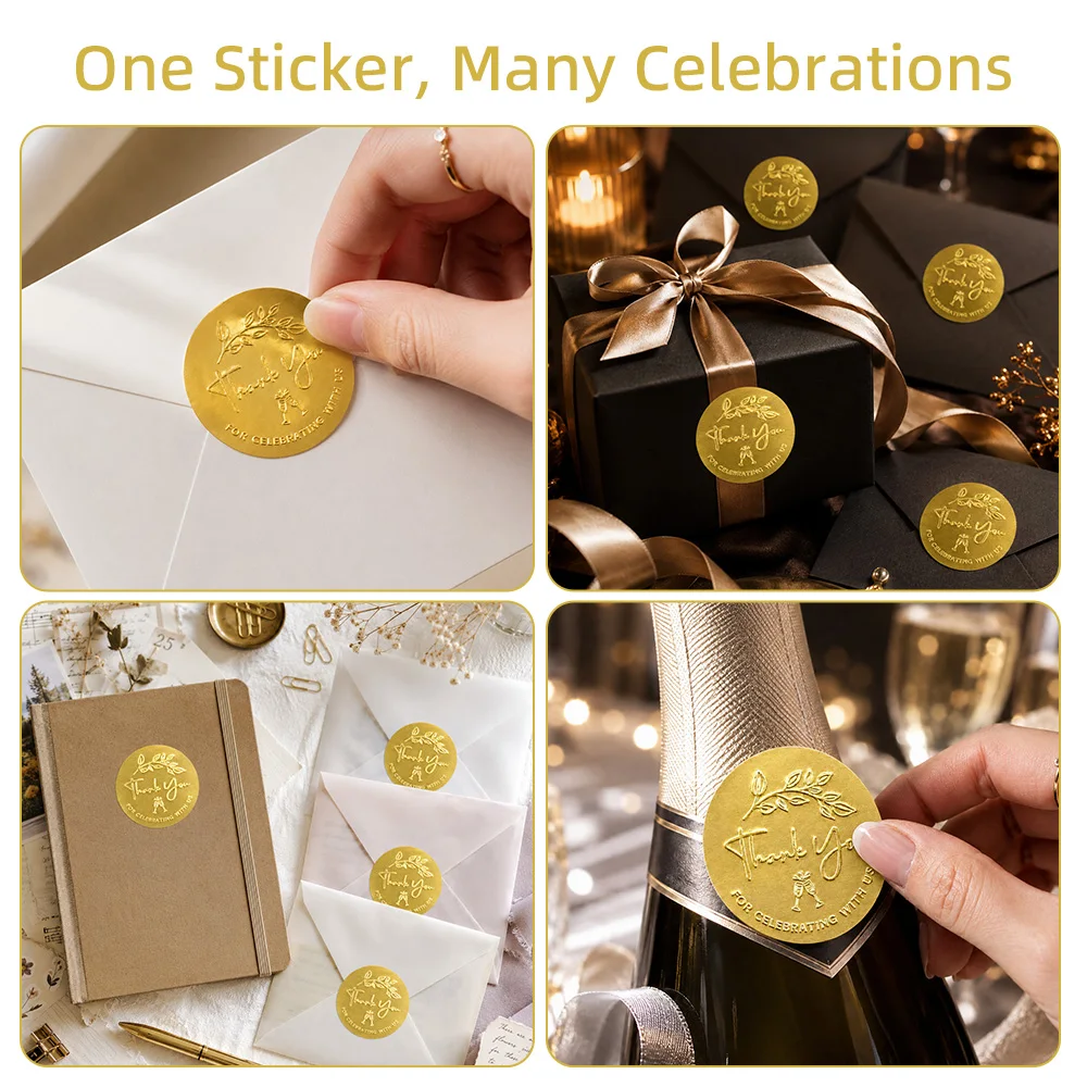 100PCS Thank You for Celebrating with Us Stickers, 10sheets Gold Foil Labels for Wedding Party Favor Bags,Baby Shower Decoration view 6