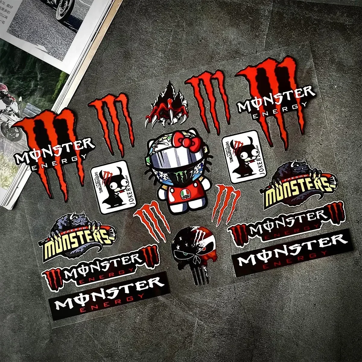 New Monster and Energy Reflective Sticker Suitable for Motorcycle Modification Decals Racing Helmet Waterproof Decor Sticker