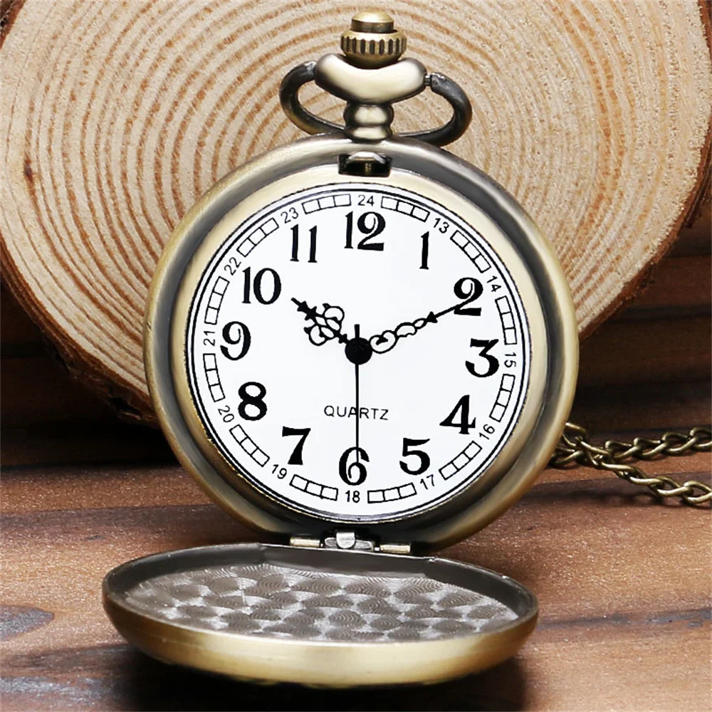 Green/White Flowers Bronze Quartz Pocket Watch Vintage Fashion Necklace Watch Gift Men Women Arabic Numerals Dial Pocket Clock