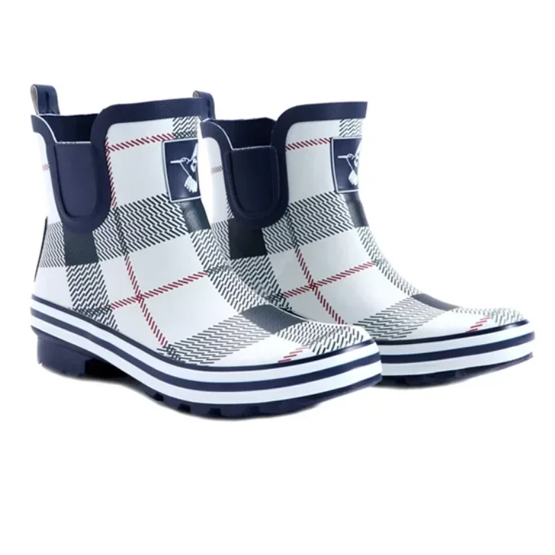 Classic British Checkered Striped Women's Rain Boots