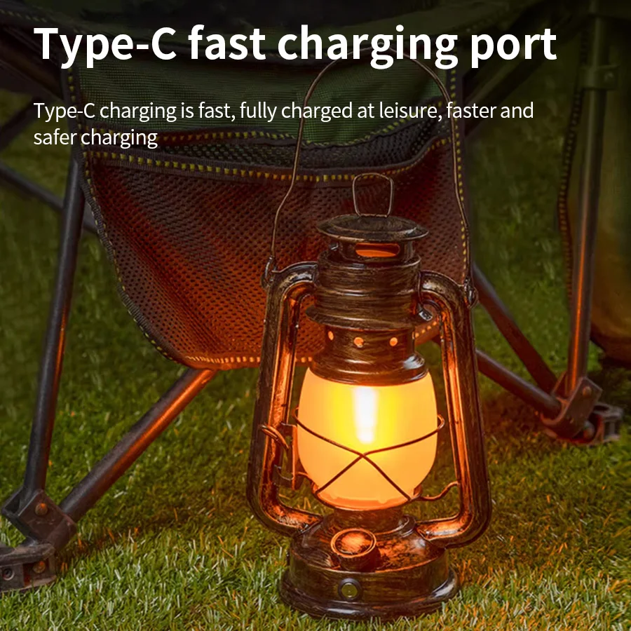 USB ricaricabile retrò LED luce da campeggio tenda sospesa luce portatile lanterna a cavallo cherosene esterno 3 modalità di illuminazione illuminazione