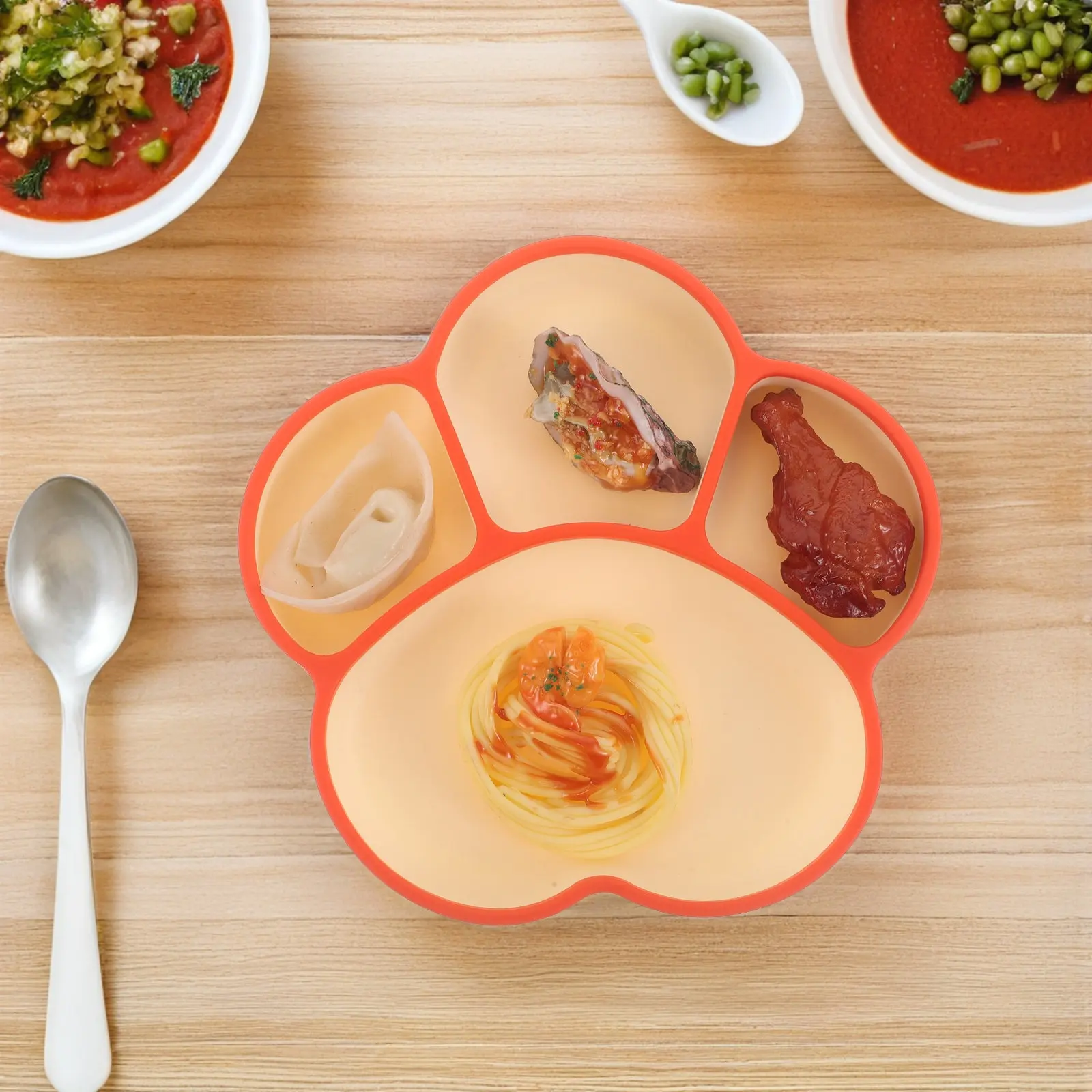 Silicone Divided Suction Plate for Toddlers Paw Shape Lid Stable Table Grip Nutritious Meal Separation Baby Feeding