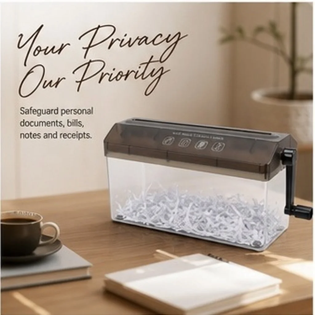 Manual Paper Shredder Desktop Portable Hand Crank Manual Compact Shredder for Home Office Documents Bills Notes