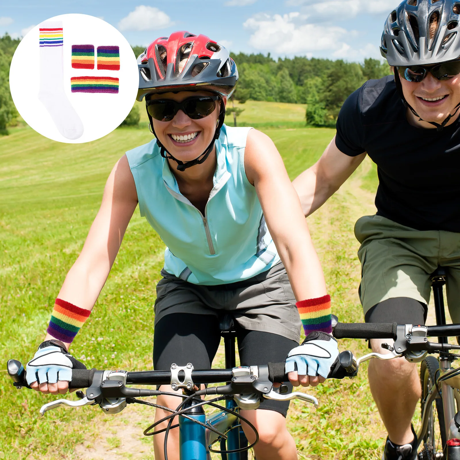 

1Set Rainbow Wristband Headband Set Polyester Sweat-Absorbent Sports Accessories for Yoga Running Fitness Equipment Multipurpose