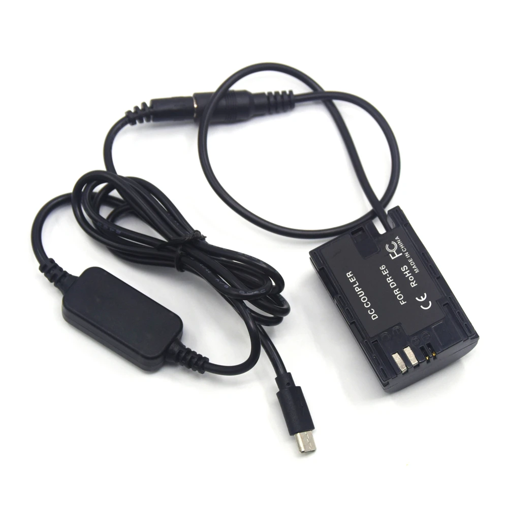 Dr-E6 Lp-E6 Lc-E6e Dummy Battery Usb C Dc Cable Full Decoded Adapter For Canon Eos 60d 70d 80d 90d 5ds Mark Iv Iii 5d4 5d3 R5 R6