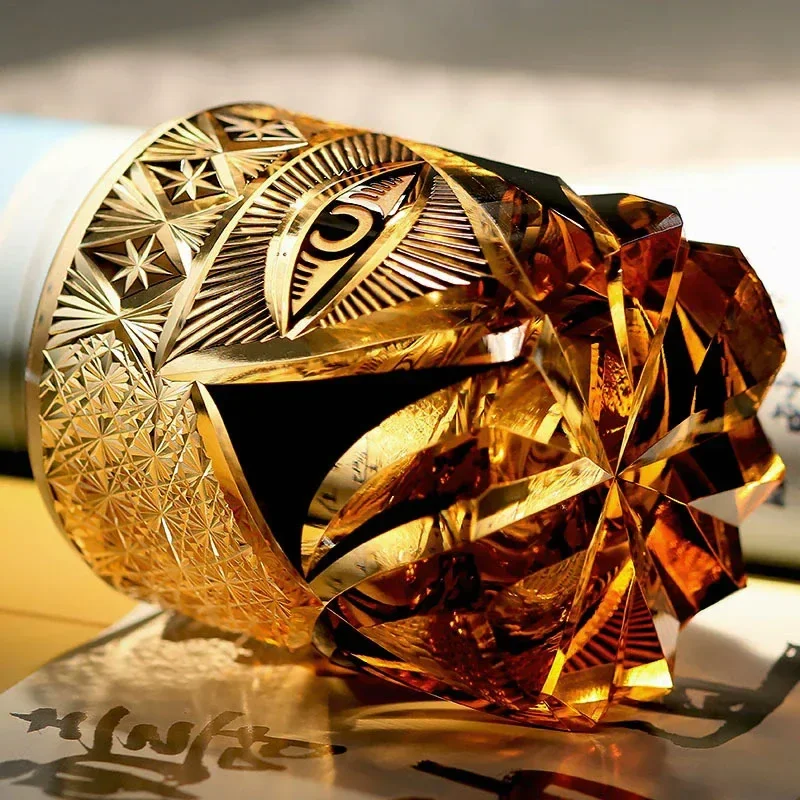 Eye Of God Crystal Whiskey Cup EDO Kiriko Wine Glass Luxurious Illuminati Power Symbol Rock Tumbler Whisky Brandy