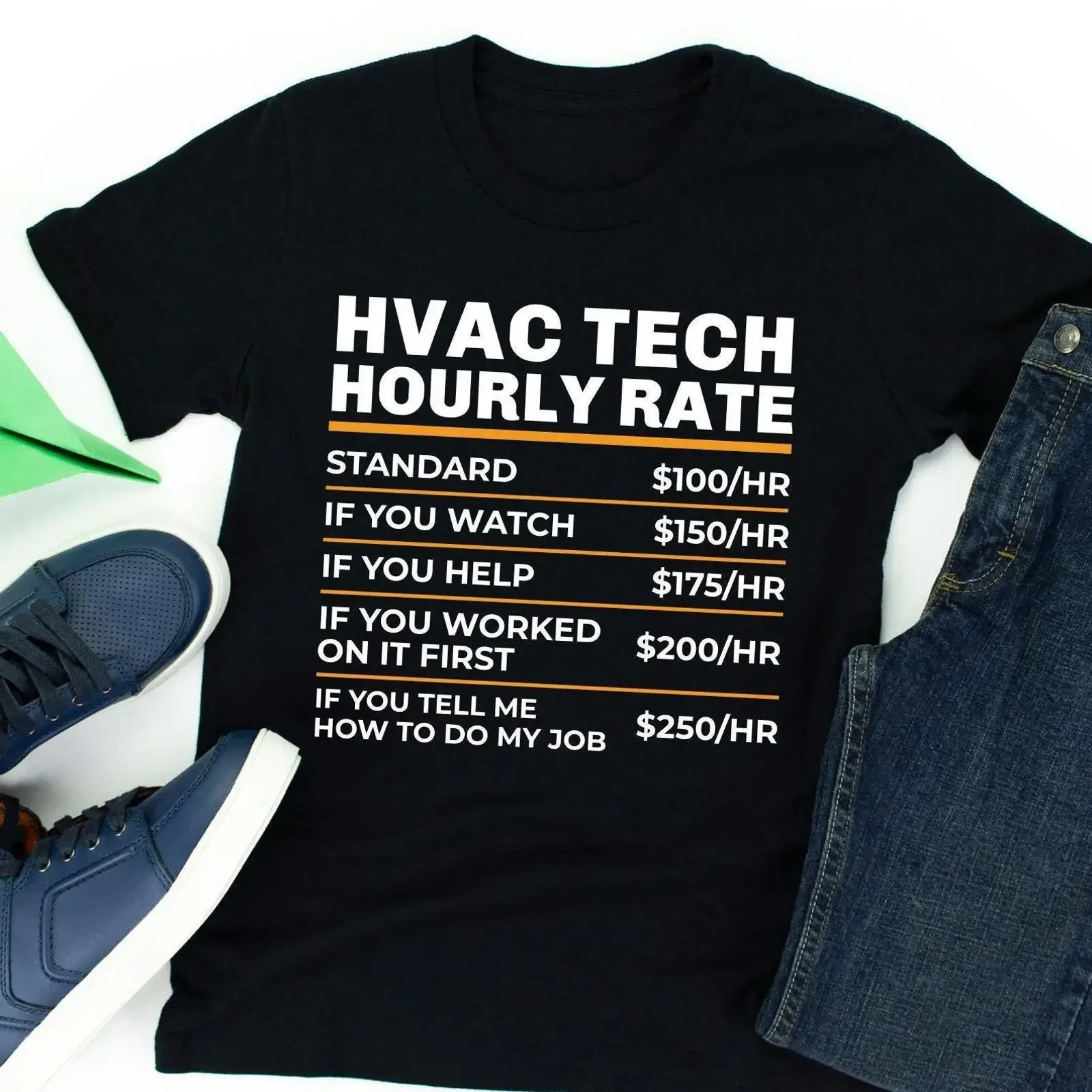 HVAC Tech Hourly Rate Funny GifT T Shirt For Men Labor Rates technician vintage Washed homme Stretched Breathable Soft