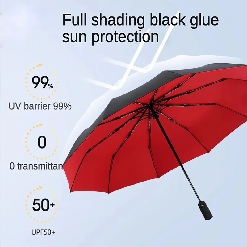 Double-layer Automatic 10-bone Rain and Sun Umbrella Windproof Sunscreen Rain and Sunshine Dual-use Business Folding Umbrella