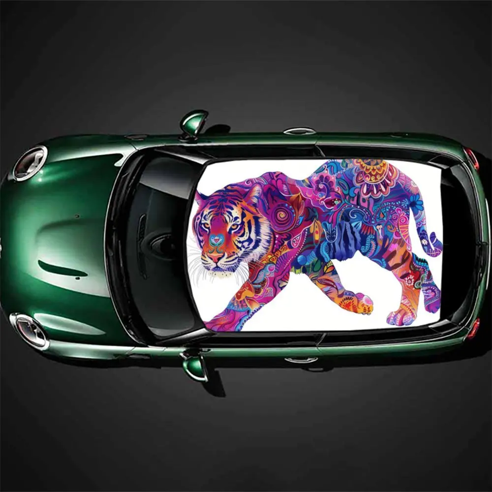 Fantasy tiger pattern car vinyl wraps, car roof graphic stickers, create a unique ride