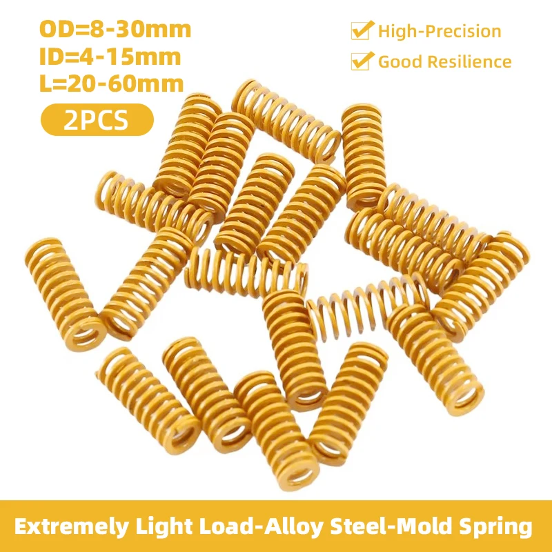 Creamily 2Pcs/Lot Yellow Small Load Mold Springs Spiral Stamping Compression Spring OD=8-30mm Inner Diameter=4-15mm L=20-60mm